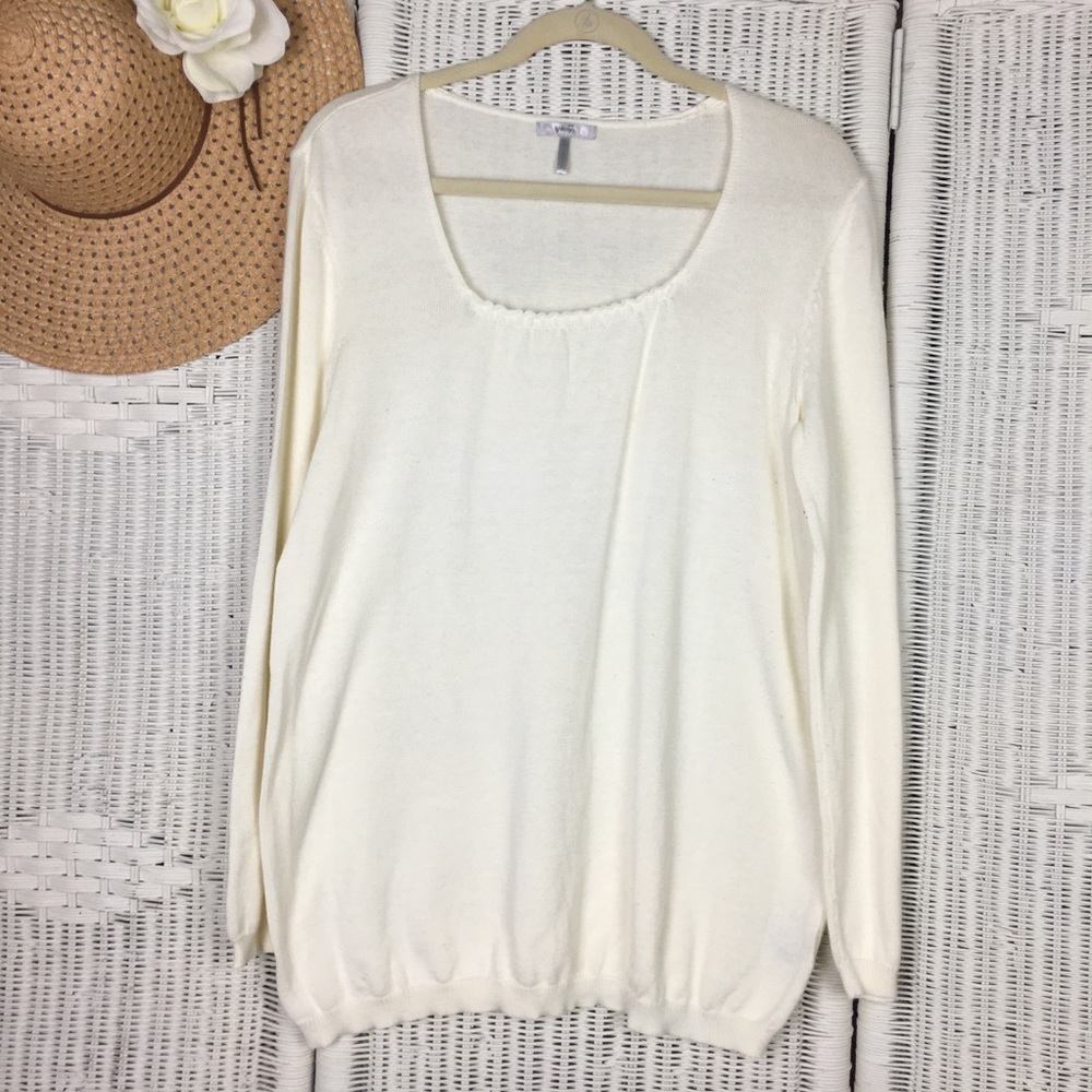 Metro 7 Sweater Ivory Scoop Neck Long  Sleeve XL